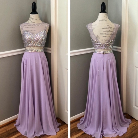 NEW TIFFANY SZ 6 LILAC TWO PIECE ILLUSION BEADED FORMAL EVENING GOWN - Picture 1 of 7